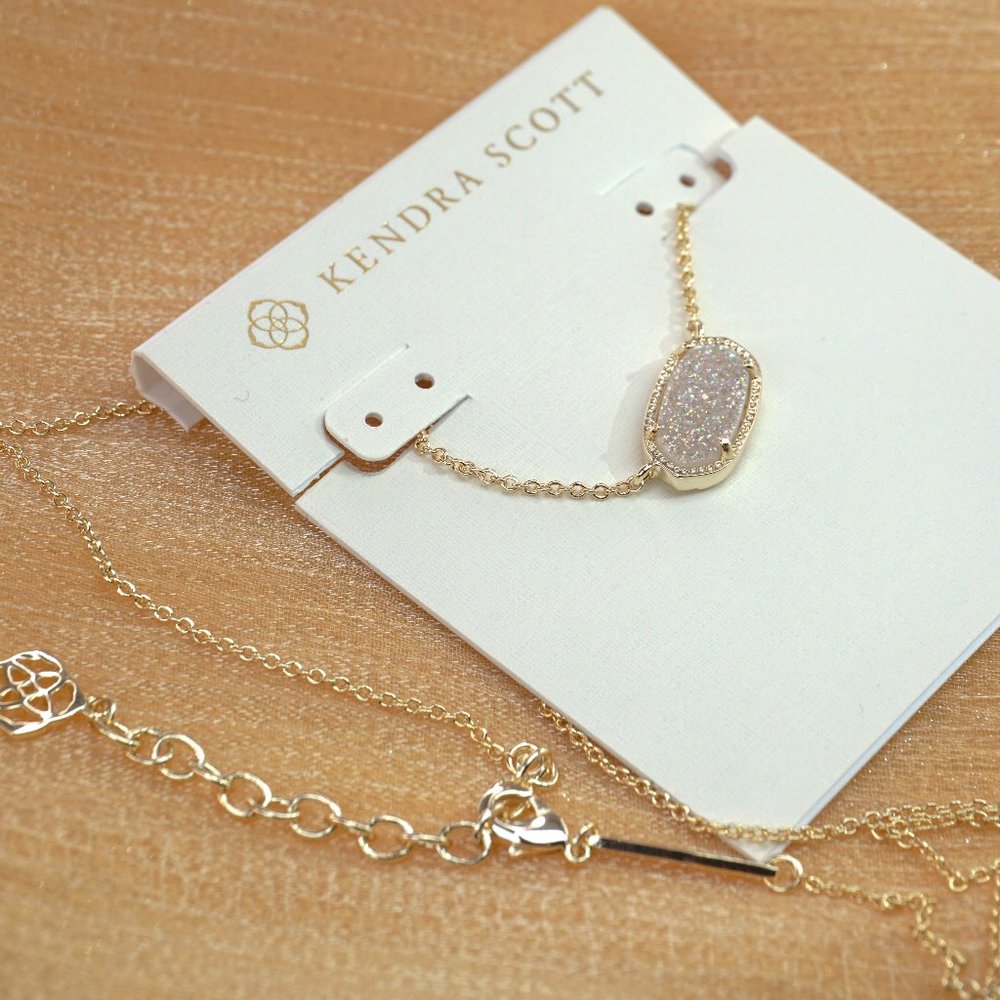 Kendra Scott Elisa Gold Necklace in Iridescent Drusy with Dust Bag - Picture 3 of 4
